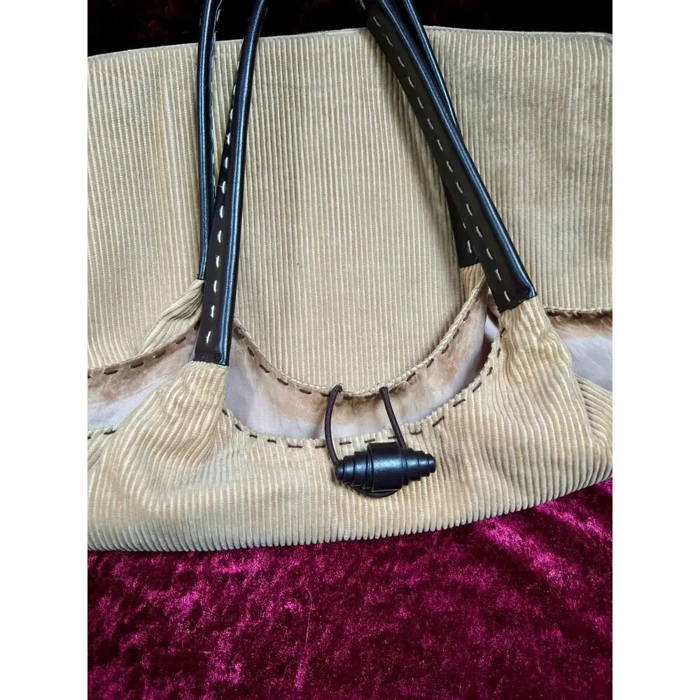 Vintage Moda International Corduroy Shoulder Bag - Tan Cotton Brown PVC Tote